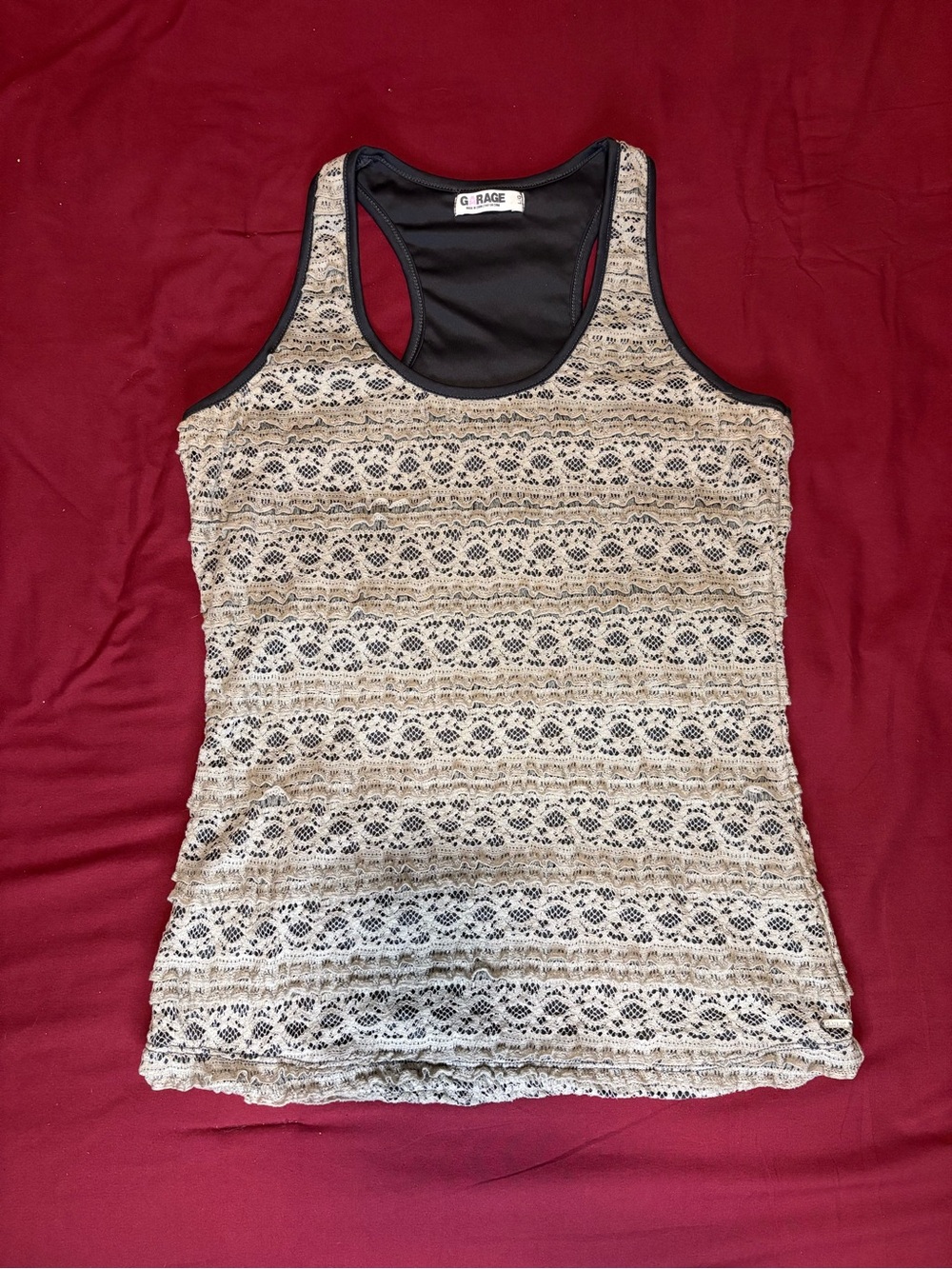 crochet weave tan tank top (Garage)